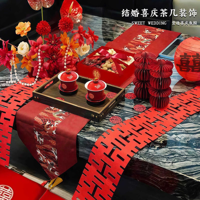 Chinese-Style Wedding Room Coffee Table Decoration Wedding Decoration Tea Ceremony Set Wedding Engagement Banquet Ritual Table Setting Complete Set - Image 2